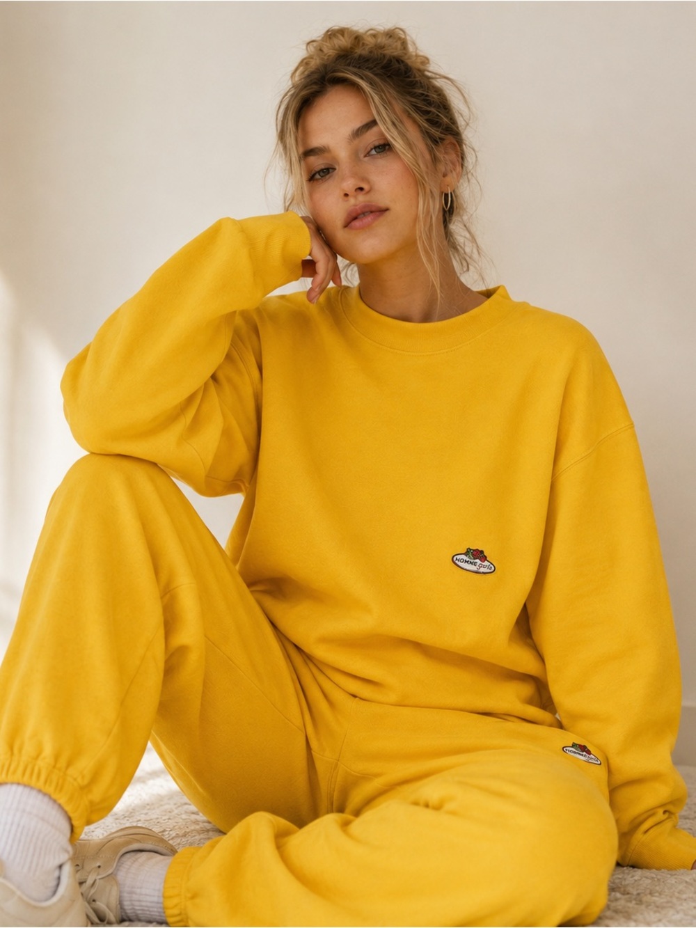 NWT Homme Girls x Fruit of the Loom Crew Neck Sweatshirt Yellow